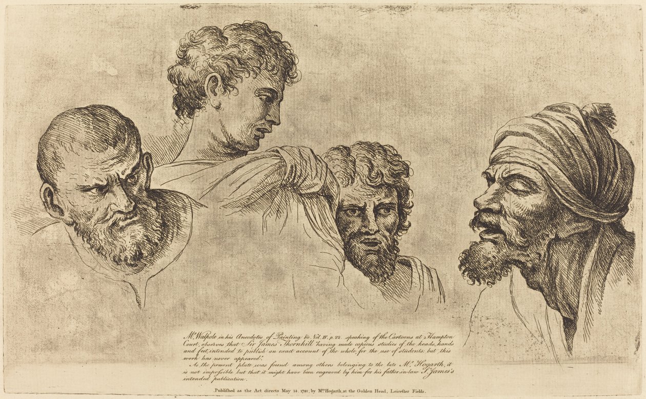 Négy fej a Raphael Cartoonsból Hampton Courtban alkotó: William Hogarth