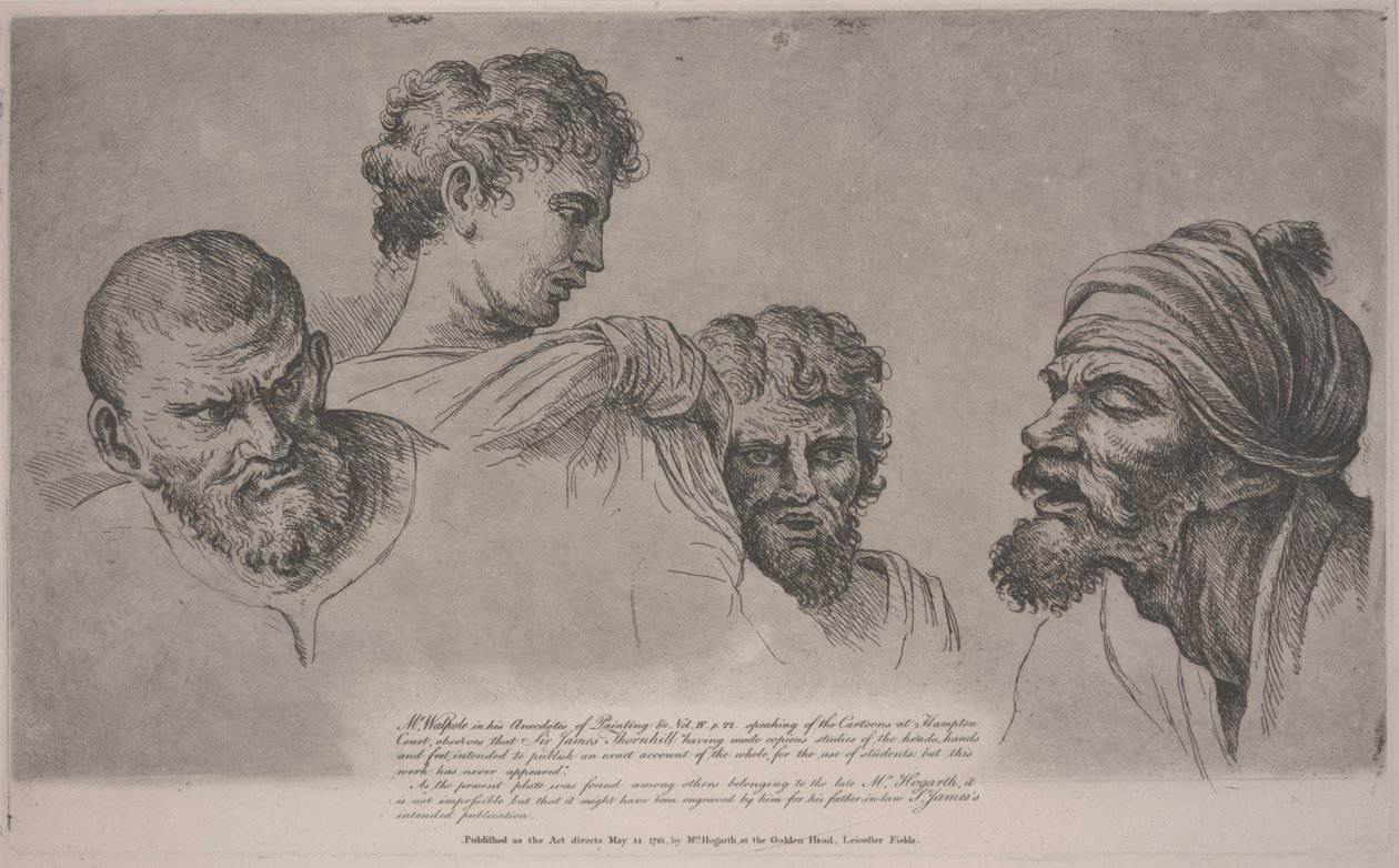 Négy fej a Raphael karikatúrákból Hampton Courtban, 1729 körül (rézkarc) alkotó: William Hogarth