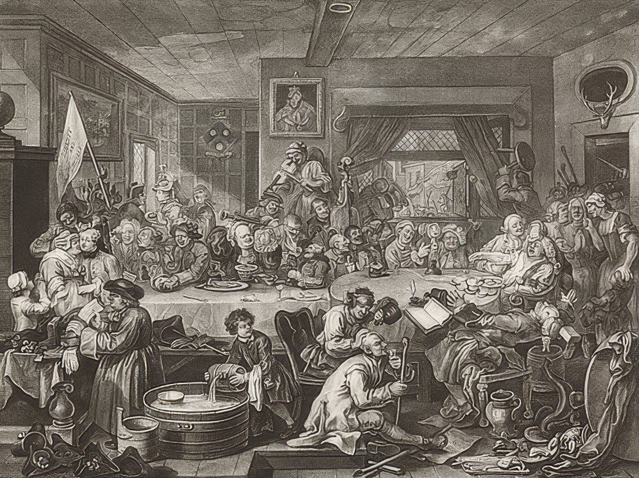 Egy választás négy lenyomata / Az általános választások. 1. lap: Választási mulatság. 1755 alkotó: William Hogarth