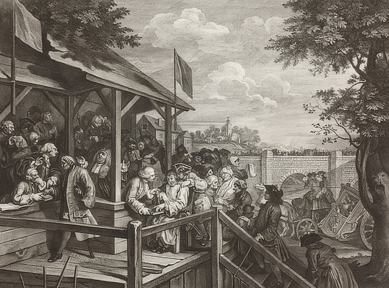 Egy választás négy lenyomata / Az általános választások. 3. lap: Szavazás / Szavazás. 1758 alkotó: William Hogarth