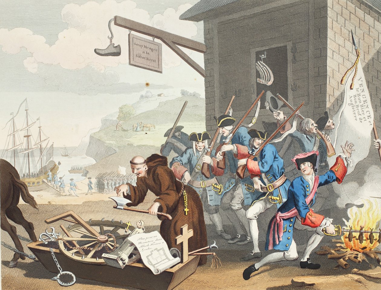 Franciaország, illusztráció a „Hogarth Restored: The Whole Works of the híres William Hogarth, re-graves by Thomas Cook”, pub. 1812 (kézzel színezett metszet) alkotó: William Hogarth