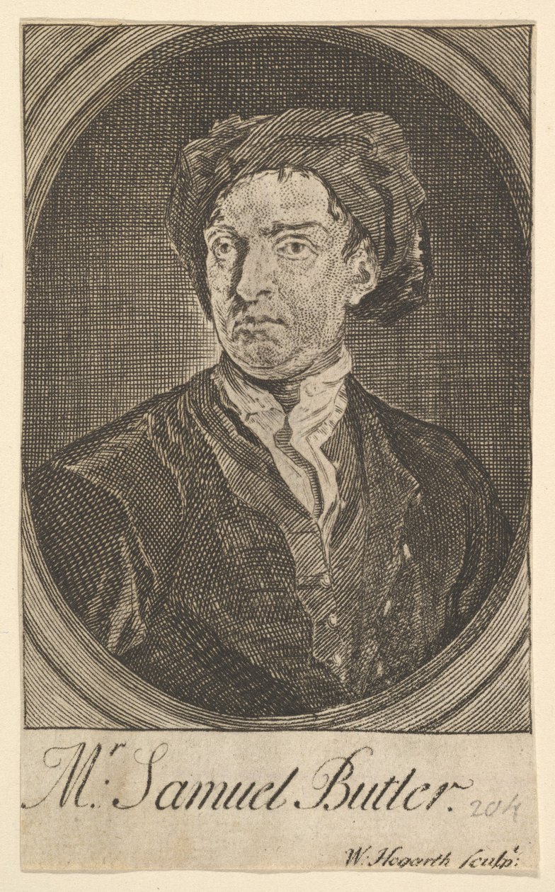 Frontispiece portré, tizenhét kis illusztráció Samuel Butlers Hudibras számára, 1726. április. alkotó: William Hogarth