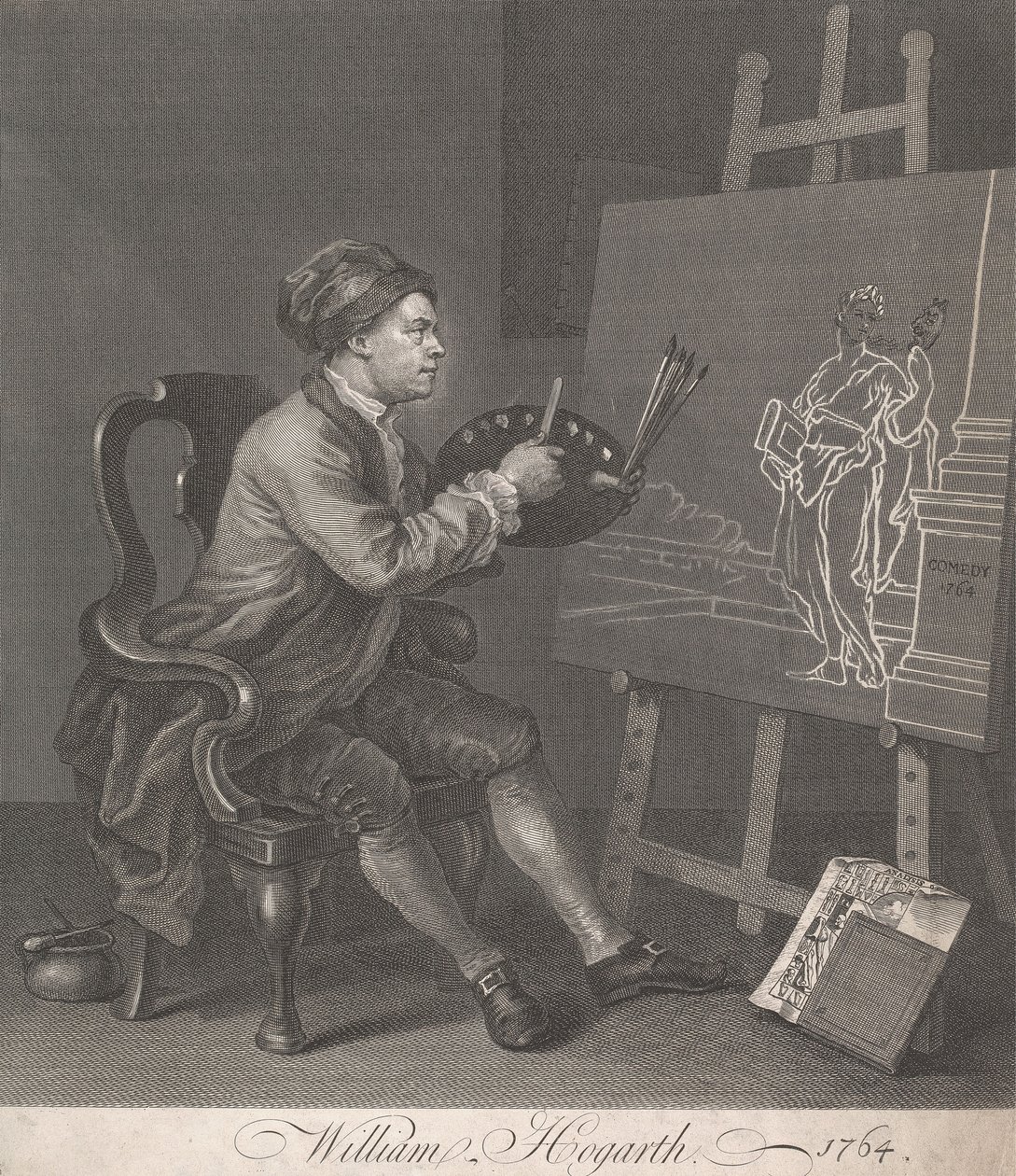 Hogarth a komikus múzsát festi alkotó: William Hogarth