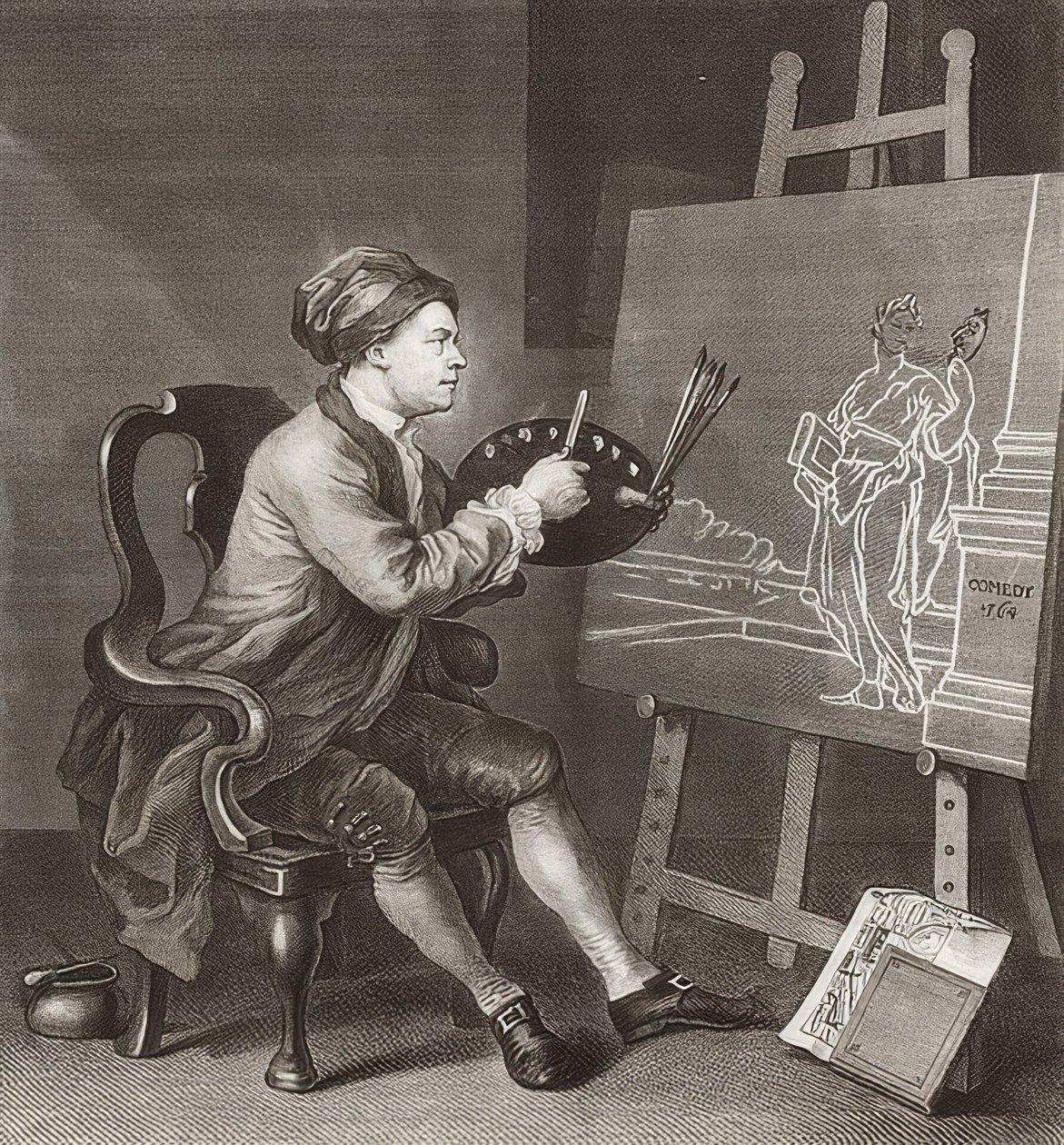 Hogarth Painting the Comic Muse / Hogarth malt die komische Muse. 1764 alkotó: William Hogarth