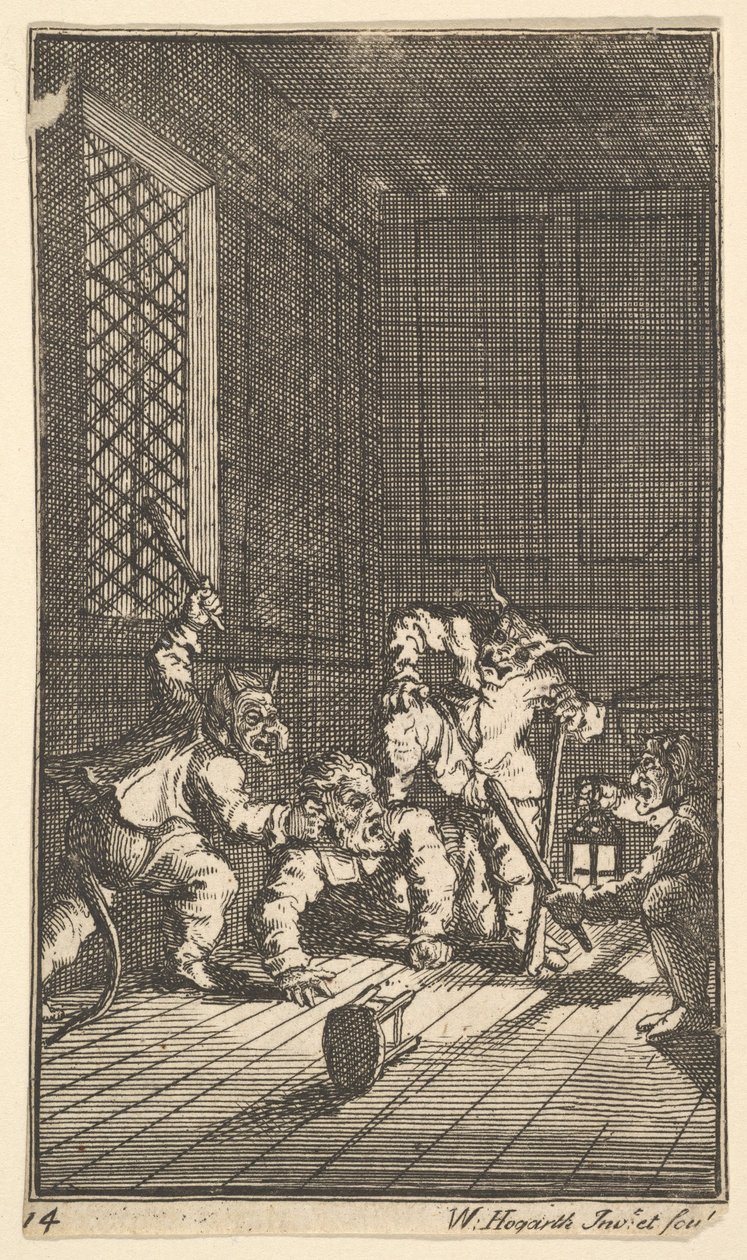 Hudibras tizenhét kis illusztrációt katekizált Samuel Butlers számára. Hudibras, 1. sz. 14, 1721-26. alkotó: William Hogarth