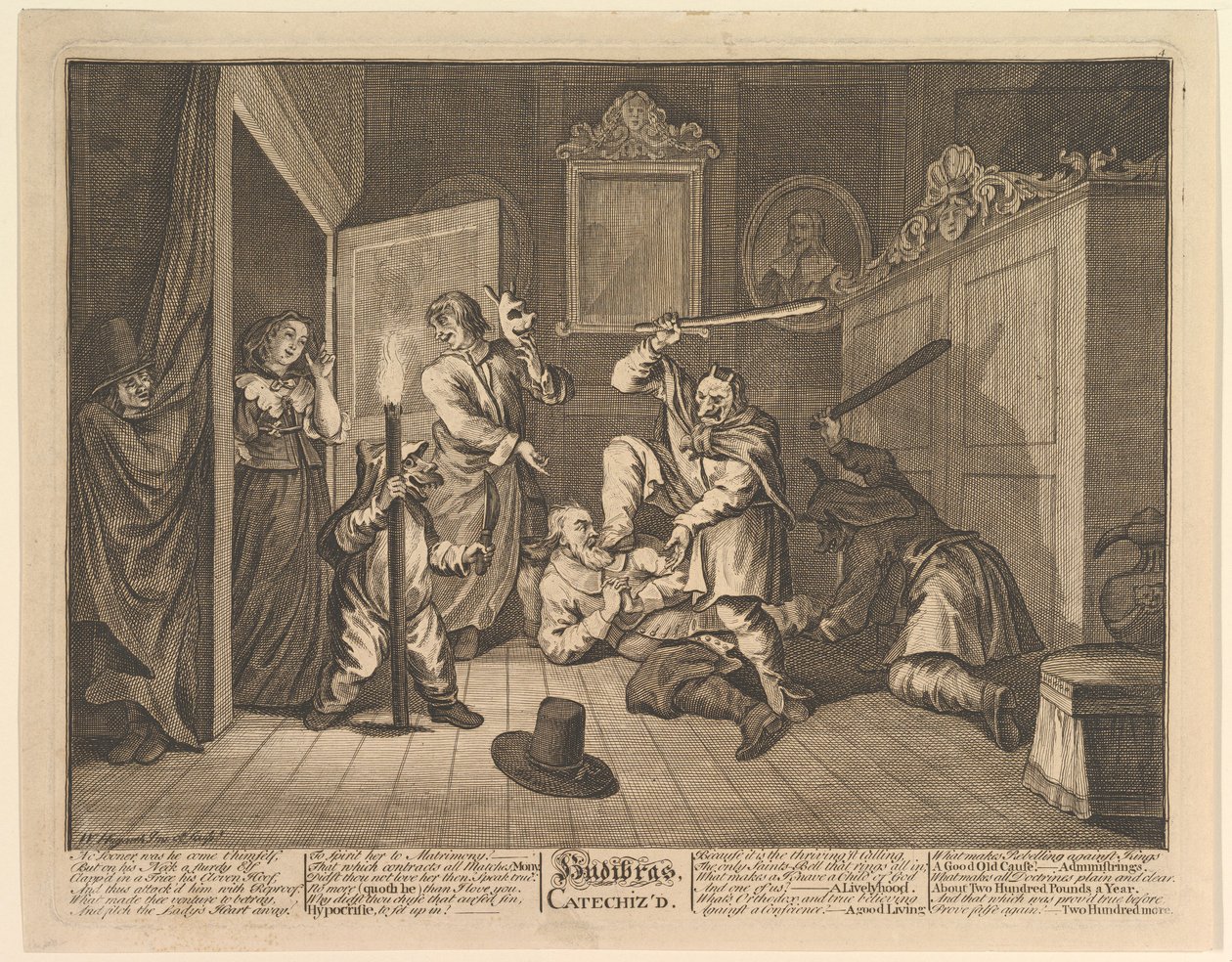 Hudibras tizenkét nagy illusztrációt katekizált Samuel Butlers számára Hudibras, 9. tábla, 1725–1768. alkotó: William Hogarth