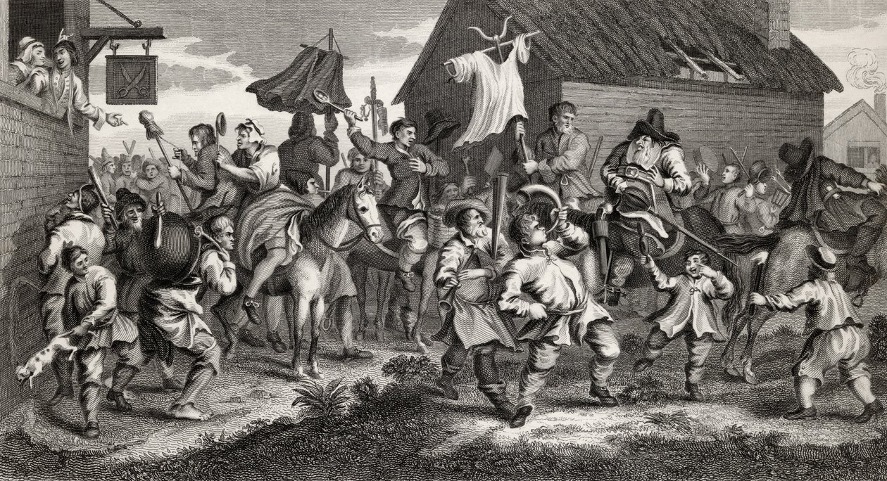 Hudibras találkozik a Skimingtonnal, metszett T.E. Nicholson, a "Hudibras"-ból, Samuel Butler (1612-80) a "The Works of Hogarth"-ból, 1833-ban alkotó: William Hogarth