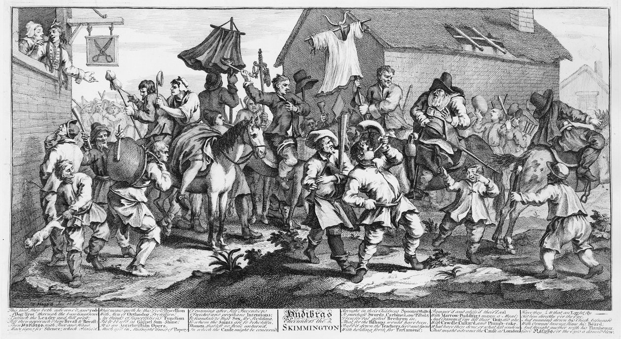 Hudibras találkozik a Skimingtonnal, a Hudibrasból, Samuel Butler, 1726 alkotó: William Hogarth