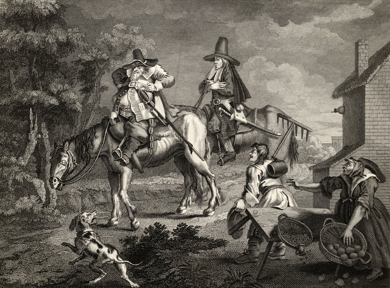 Hudibras Sallies Forth, Samuel Butler (1612-80) „Hudibras” című művéből, C. Armstrong metszete, „William Hogarth műveiből”, 1833. alkotó: William Hogarth