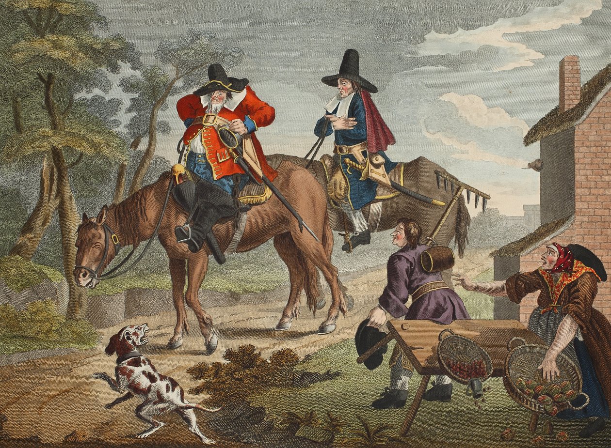 Hudibras Sallies Forth, Samuel Butler (1612-80) „Hudibras”-jából, illusztráció a „Hogarth Restored: The Whole Works of the híres William Hogarth, újravésett Thomas Cook” című kocsmából. 1812 (kéz alkotó: William Hogarth