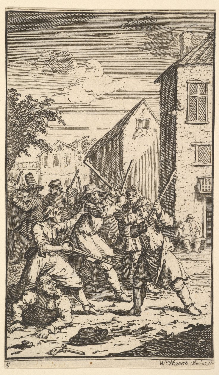 Hudibras legyőzte Trulla Seventeen Small Illustrations for Samuel Butlers Hudibr..., 1721-26. alkotó: William Hogarth