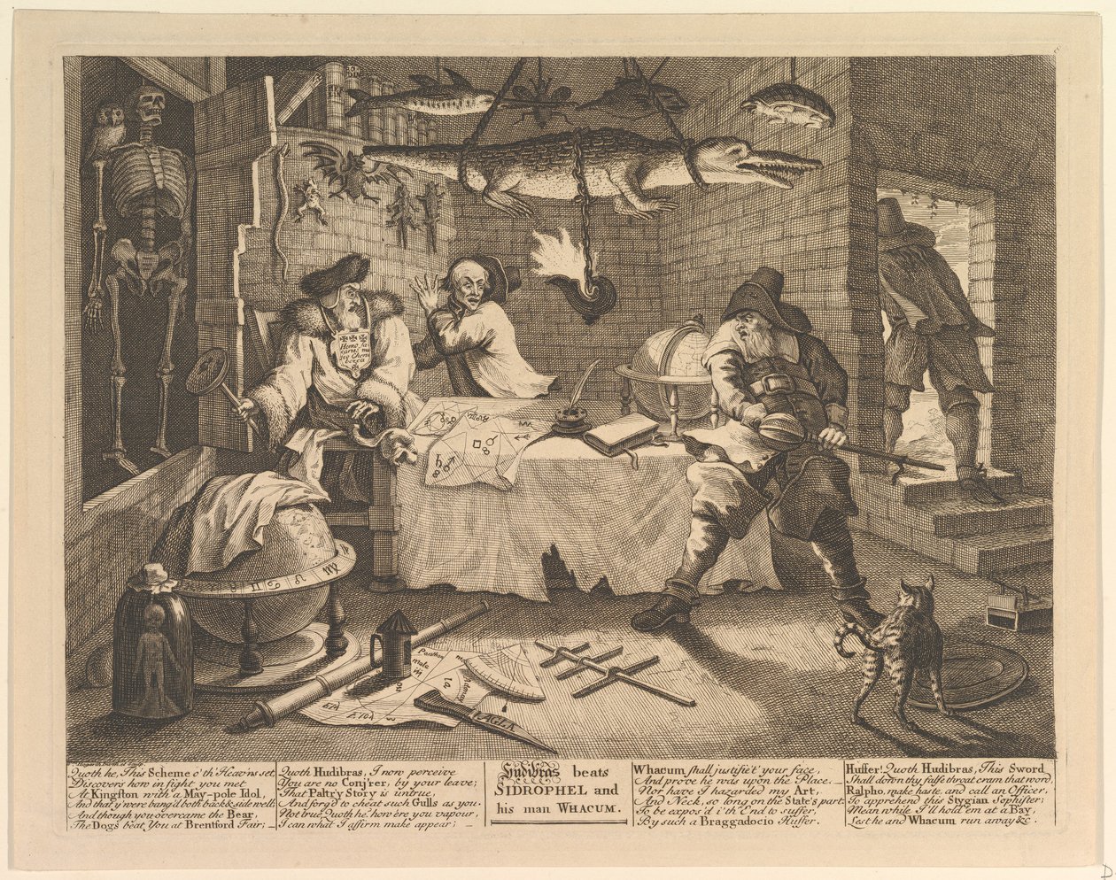 Hudibras megveri Sidrophelt és emberét, Whacumot alkotó: William Hogarth