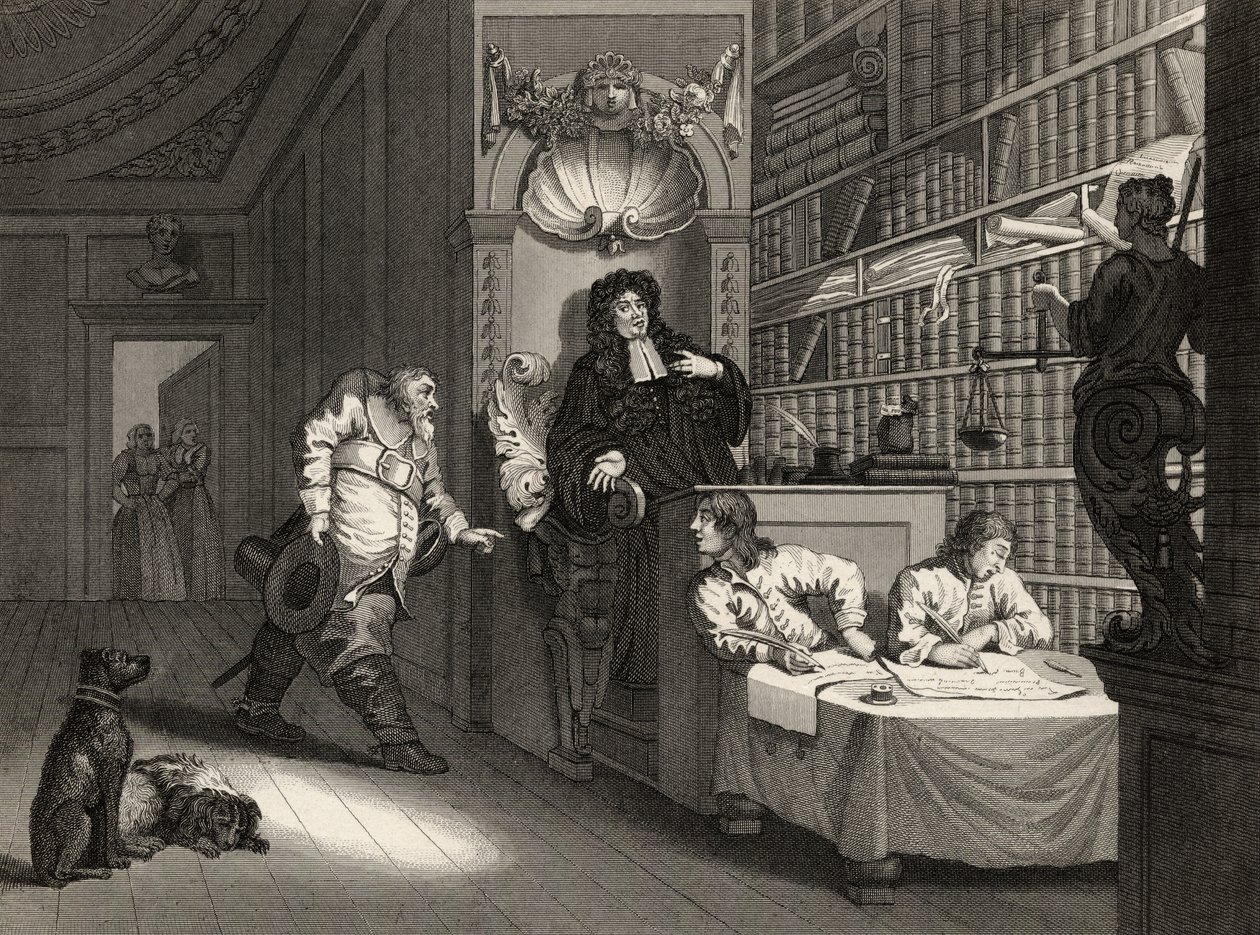 Hudibras az ügyvéddel, Samuel Butler (1612-80) „Hudibras” című művéből, George Presbury metszete, „William Hogarth műveiből”, 1833-ban jelent meg alkotó: William Hogarth