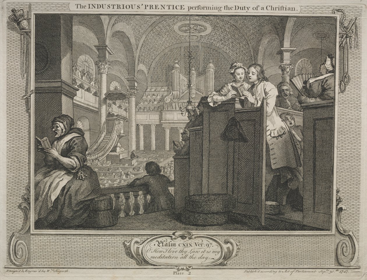 Ipar és tétlenség: A keresztény kötelességét teljesítő szorgalmas prédikátor alkotó: William Hogarth