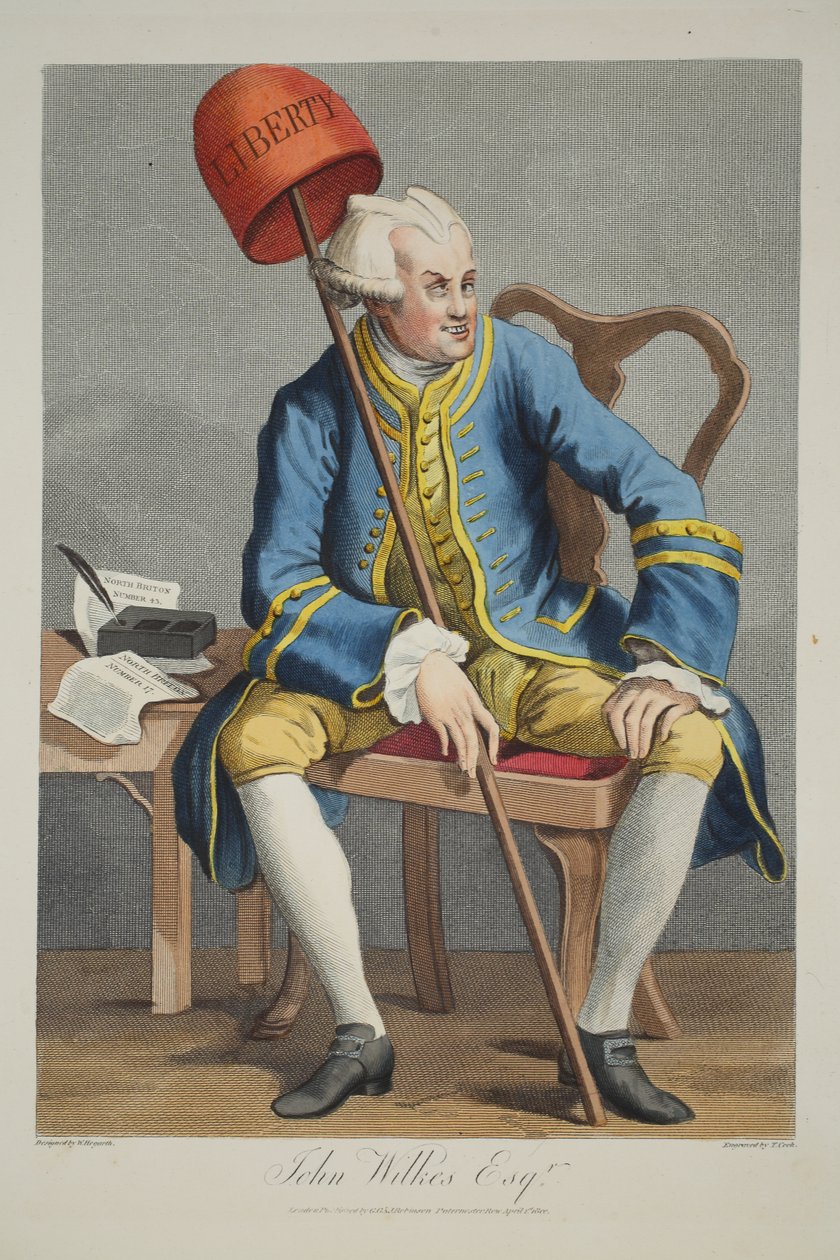 John Wilkes Esq., illusztráció a „Hogarth Restored: The Whole Works of the híres William Hogarth, re-graves by Thomas Cook”, pub. 1812 (kézzel színezett metszet) alkotó: William Hogarth