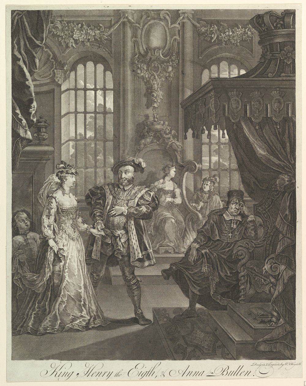 Nyolcadik Henrik király és Bullen Anna, kb. 1728. alkotó: William Hogarth