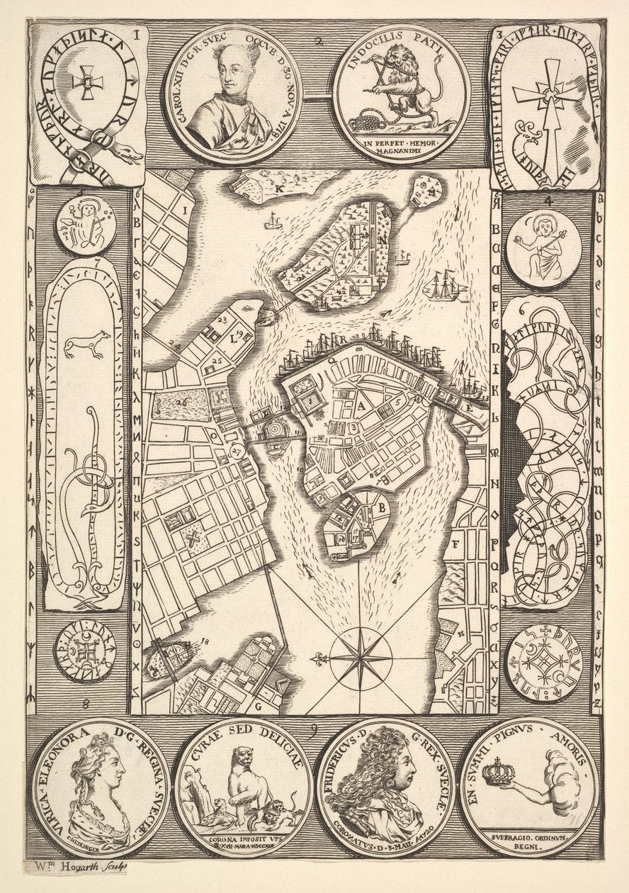 Stockholm térképe. Aubry de La Mottrayes Európa-szerte, Ázsiában és..., 1723-24. alkotó: William Hogarth