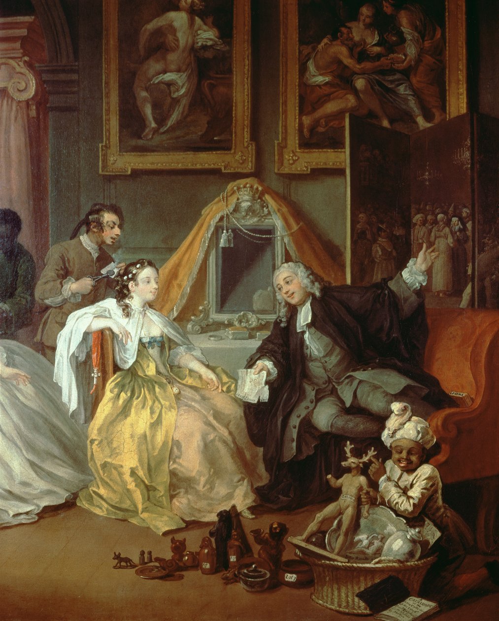 Házasság a la Mode: IV – The Toilette, 1743 körül, olaj, vászon, 182092-es részlet alkotó: William Hogarth