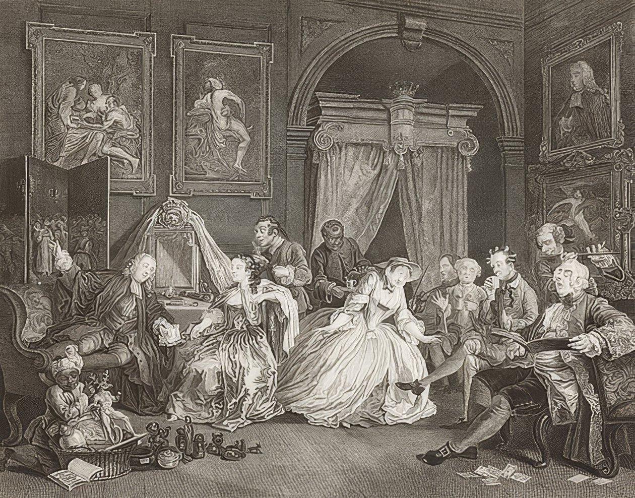 Házasság à la Mode / házasság a divat szerint. 4. lap: A WC / A grófnő karja. 1745 (lásd még a 2221. számú képet) alkotó: William Hogarth
