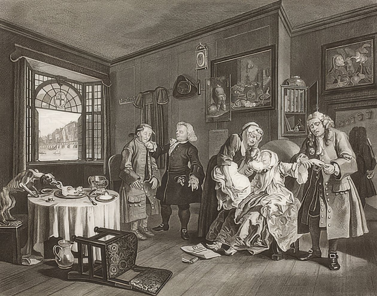 Házasság à la Mode / házasság a divat szerint. 6. lap: A hölgy? S halál / A grófnő öngyilkossága. 1745 alkotó: William Hogarth