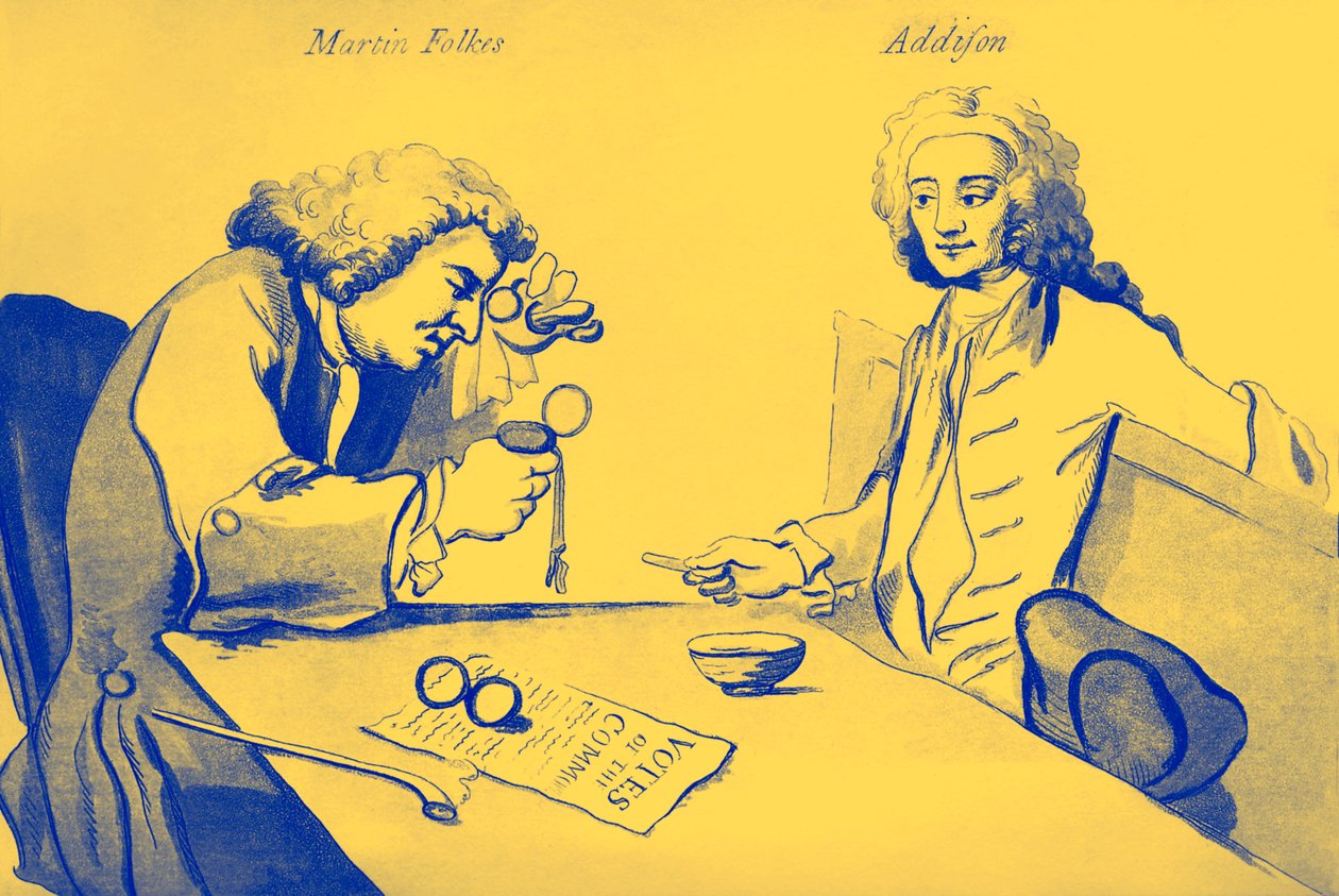 Martin Folkes és Addison Button kávéházában alkotó: William Hogarth