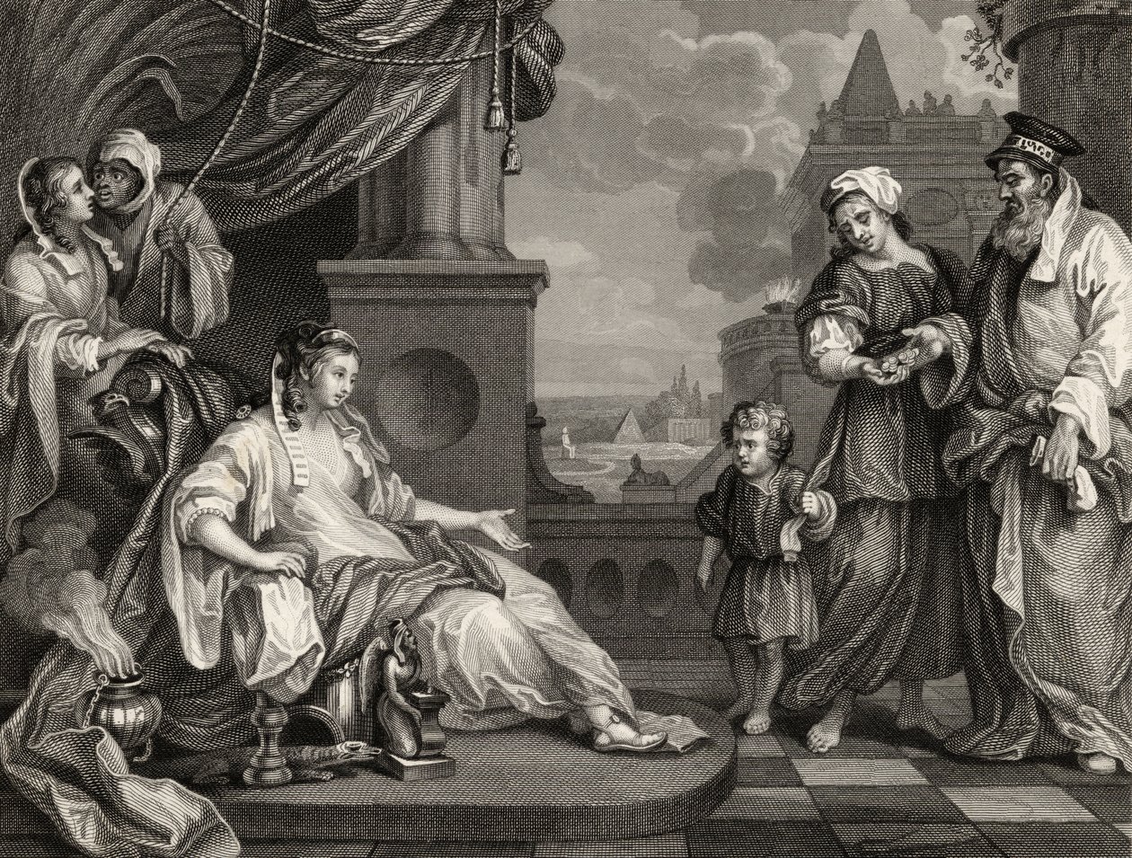 Mózes a fáraó lánya előtt, a William Hogarth műveiből, 1833-ban alkotó: William Hogarth