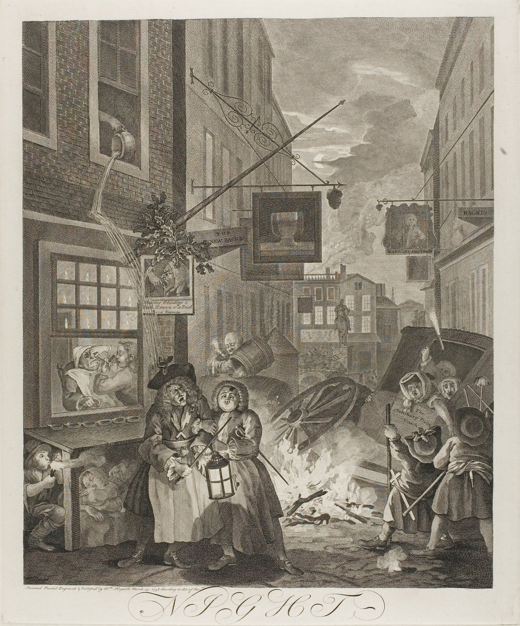 Éjszaka, négyes lemez a The Four Times of the Day-ből alkotó: William Hogarth