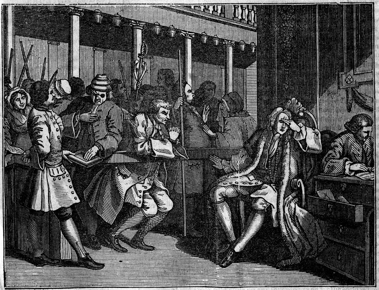 Tányér William Hogarth (1697-1764) brit illusztrátor 12 metszetből álló sorozatából, „Indusz és tétlenség”, „Zele és lustaság” címmel, amely két tanítvány pályafutását meséli el: Thomas Idle, aki bűneiben bűnös volt, bíró Goodchild által, ju lett alkotó: William Hogarth