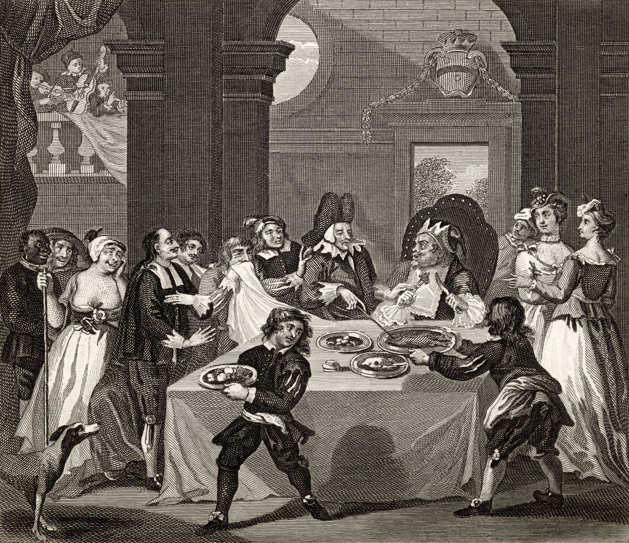 Sancho a lakomán, amelyet orvosa éheztetett, a Hogarth műveiből, 1833-ban alkotó: William Hogarth