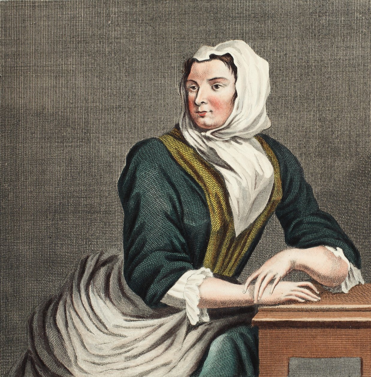 Sarah Malcolm a Newgate börtönben, illusztráció a „Hogarth Restored: The Whole Works of the híres William Hogarth, újravésett Thomas Cook” című kocsmából. 1812 (kézzel színezett metszet) alkotó: William Hogarth