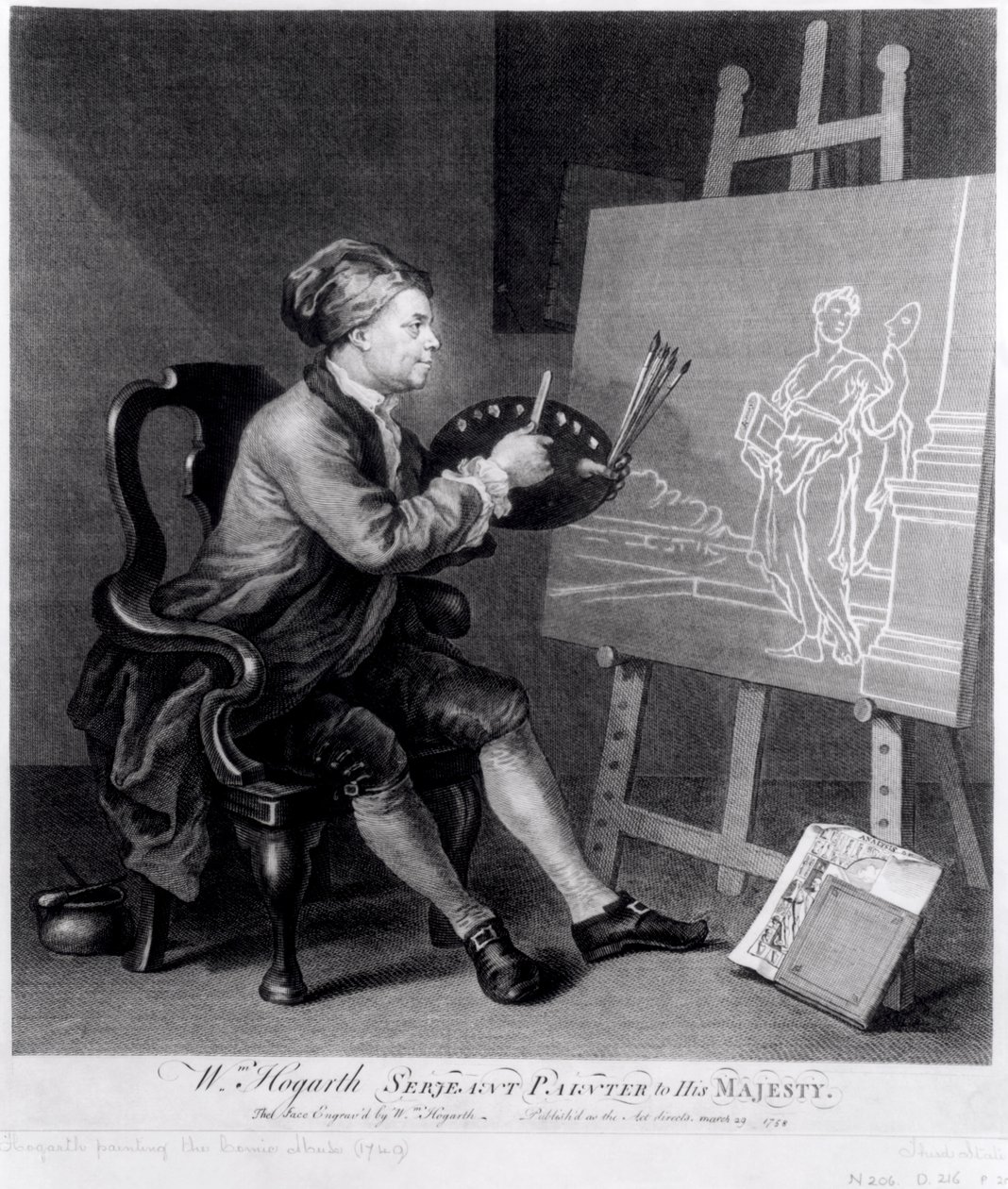 Önarckép A képregénymúzsa festménye, a művész által metszett, kocsma. 1758 alkotó: William Hogarth