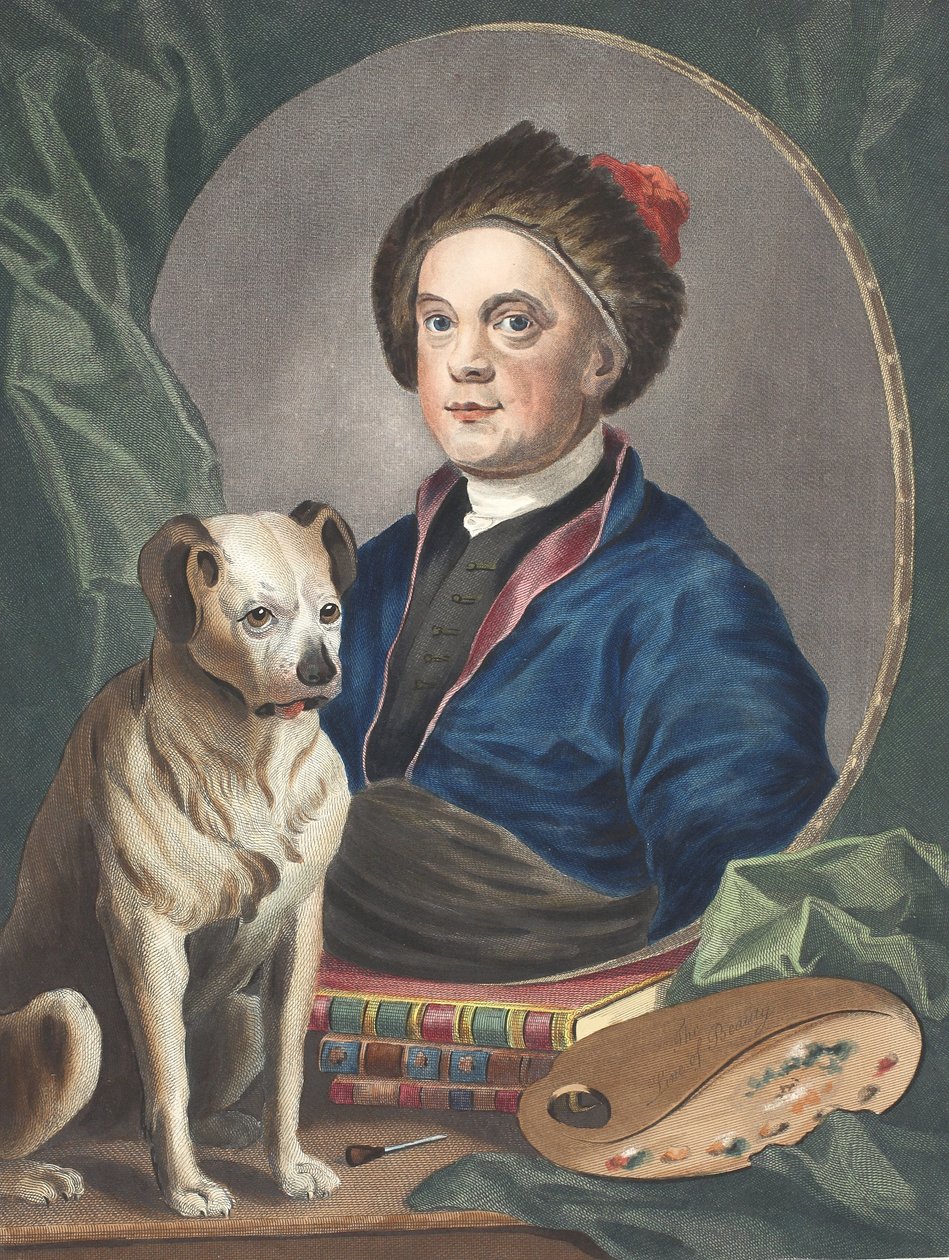 Önarckép, illusztráció a „Hogarth Restored: The Whole Works of the híres William Hogarth, újrametszett Thomas Cook” című kocsmából. 1812 (kézzel színezett metszet) alkotó: William Hogarth
