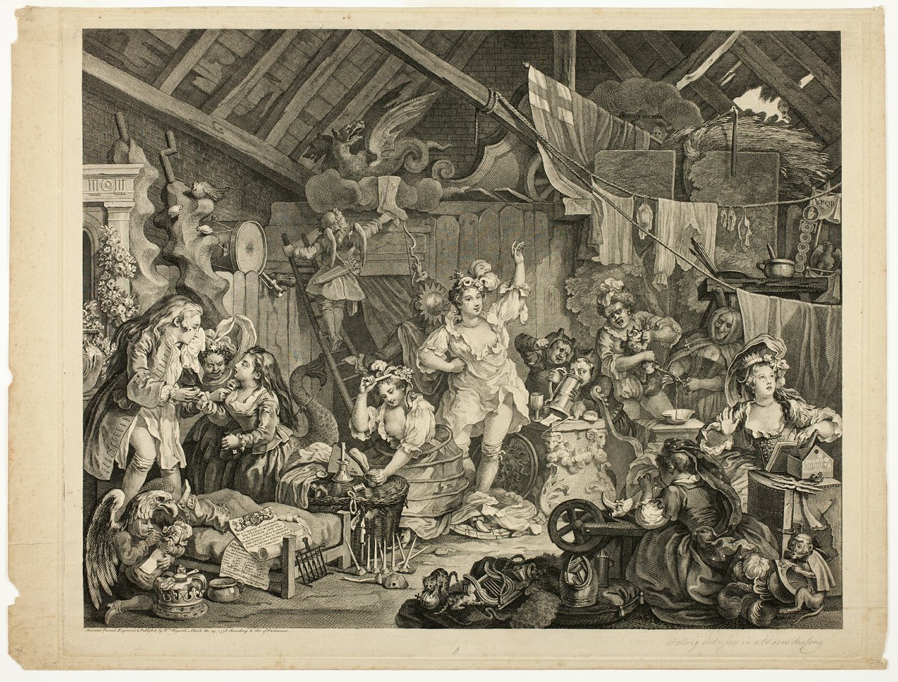 Sétáló színésznők, akik egy pajtában öltözködnek alkotó: William Hogarth