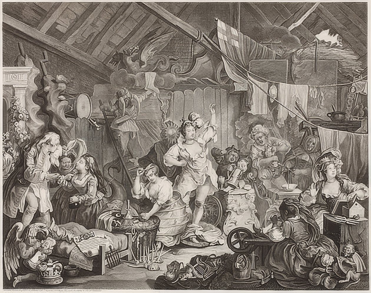 Sétáló színésznők, akik egy pajtában öltözködnek. 1738 alkotó: William Hogarth