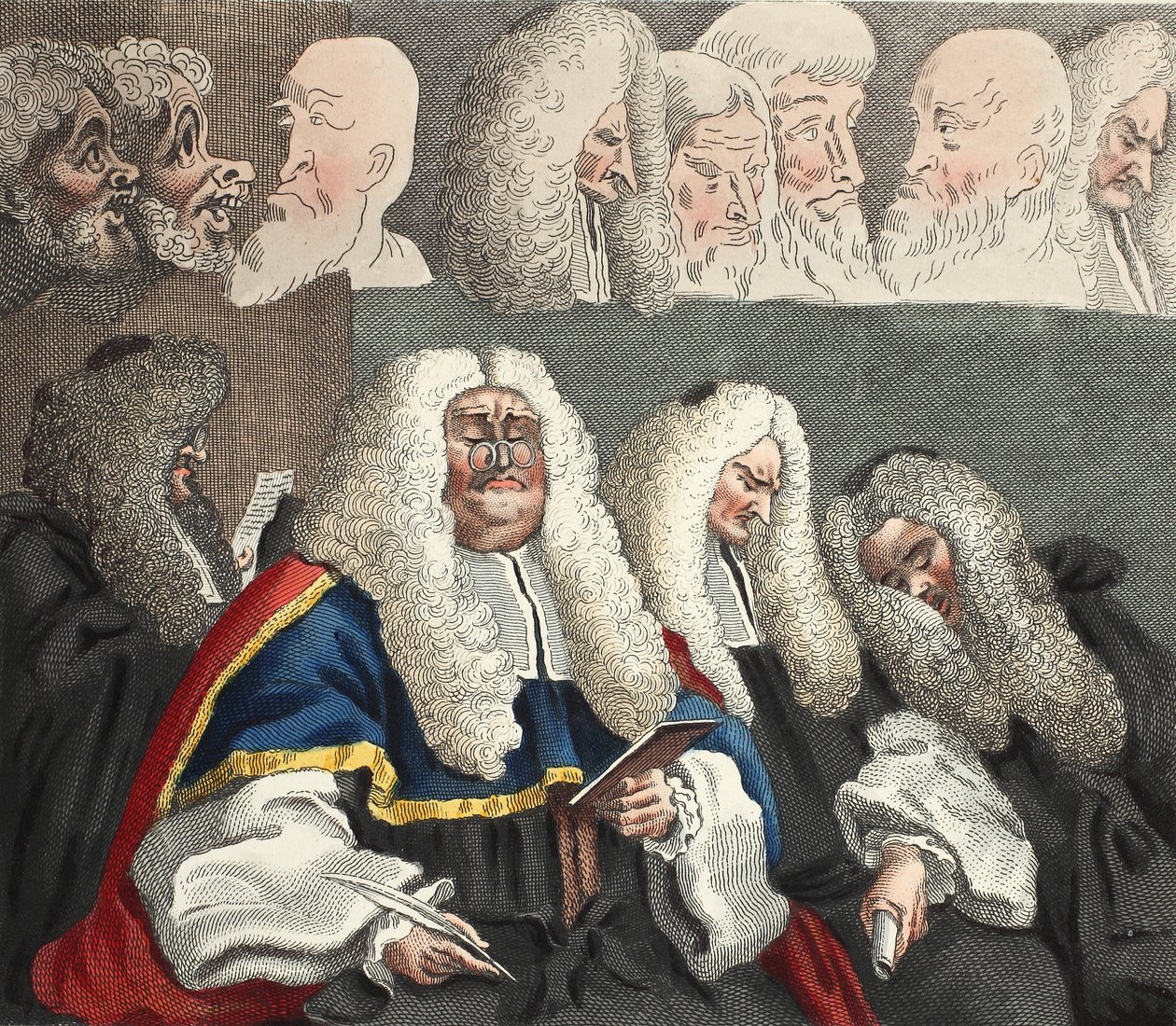 The Bench, illusztráció a „Hogarth Restored: The Whole Works of the híres William Hogarth, re-graves by Thomas Cook”, pub. 1812 (kézzel színezett metszet) alkotó: William Hogarth