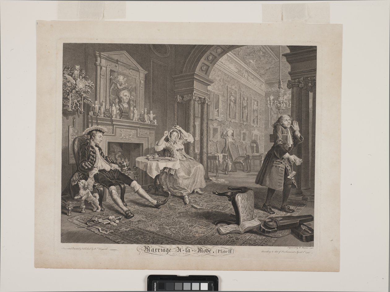 A reggeli jelenet: Házasság À La Mode, 2. tábla (ecching és gravírozás) alkotó: William Hogarth