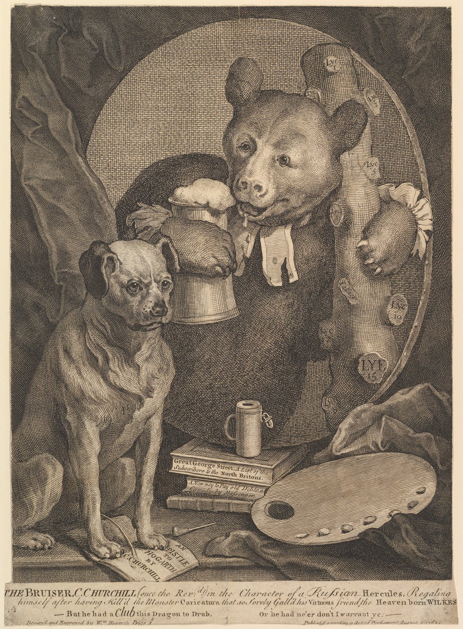Charles Churchill Bruiser karikatúrája, 1762. augusztus 1. alkotó: William Hogarth