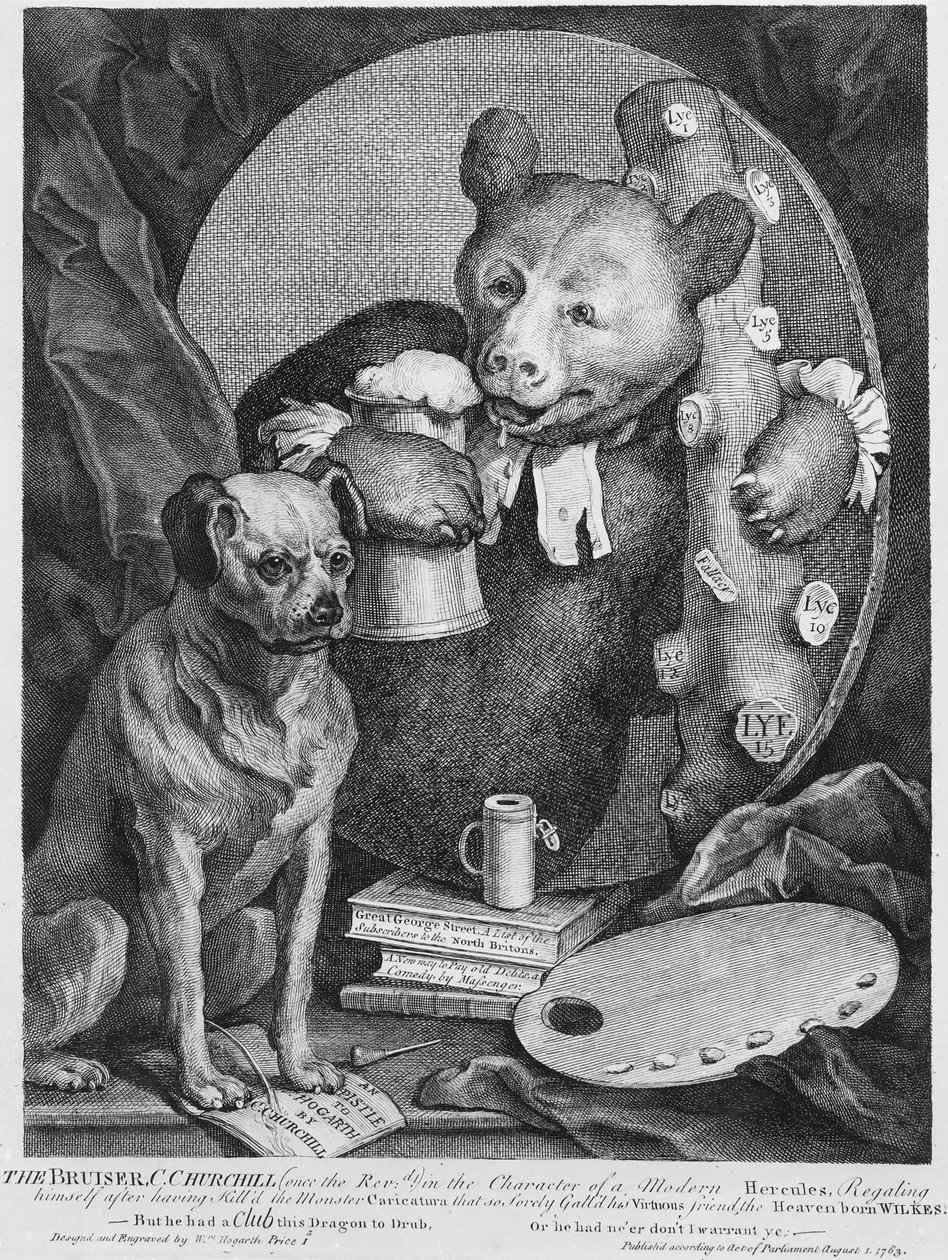 Charles Churchill, az egykori tiszteletes, az orosz Herkules karakterében, 1763. alkotó: William Hogarth