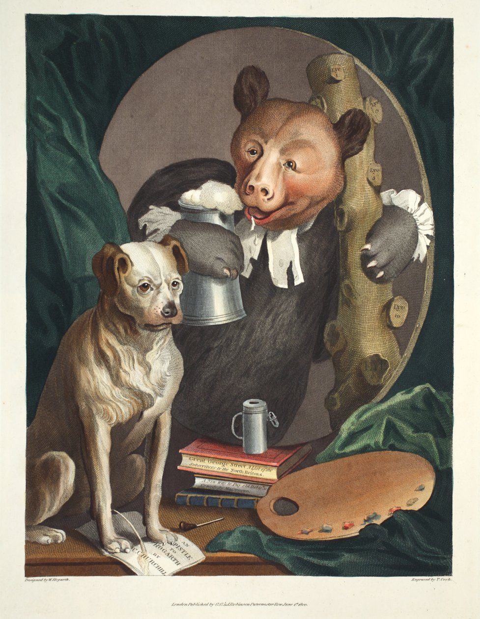 Charles Churchill, az egykori tiszteletes, egy orosz Herkules alakjában, illusztrációja a „Hogarth Restored: The Whole Works of the híres William Hogarth” című könyvből, amelyet Thomas újra metszett alkotó: William Hogarth