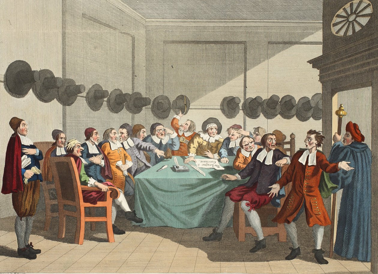 A bizottság Samuel Butler (1612-80) „Hudibras” című művéből, illusztráció a „Hogarth Restored: The Whole Works of the híres William Hogarth, újrametszette Thomas Cook” című kocsmából. 1812 (kézzel színezett alkotó: William Hogarth