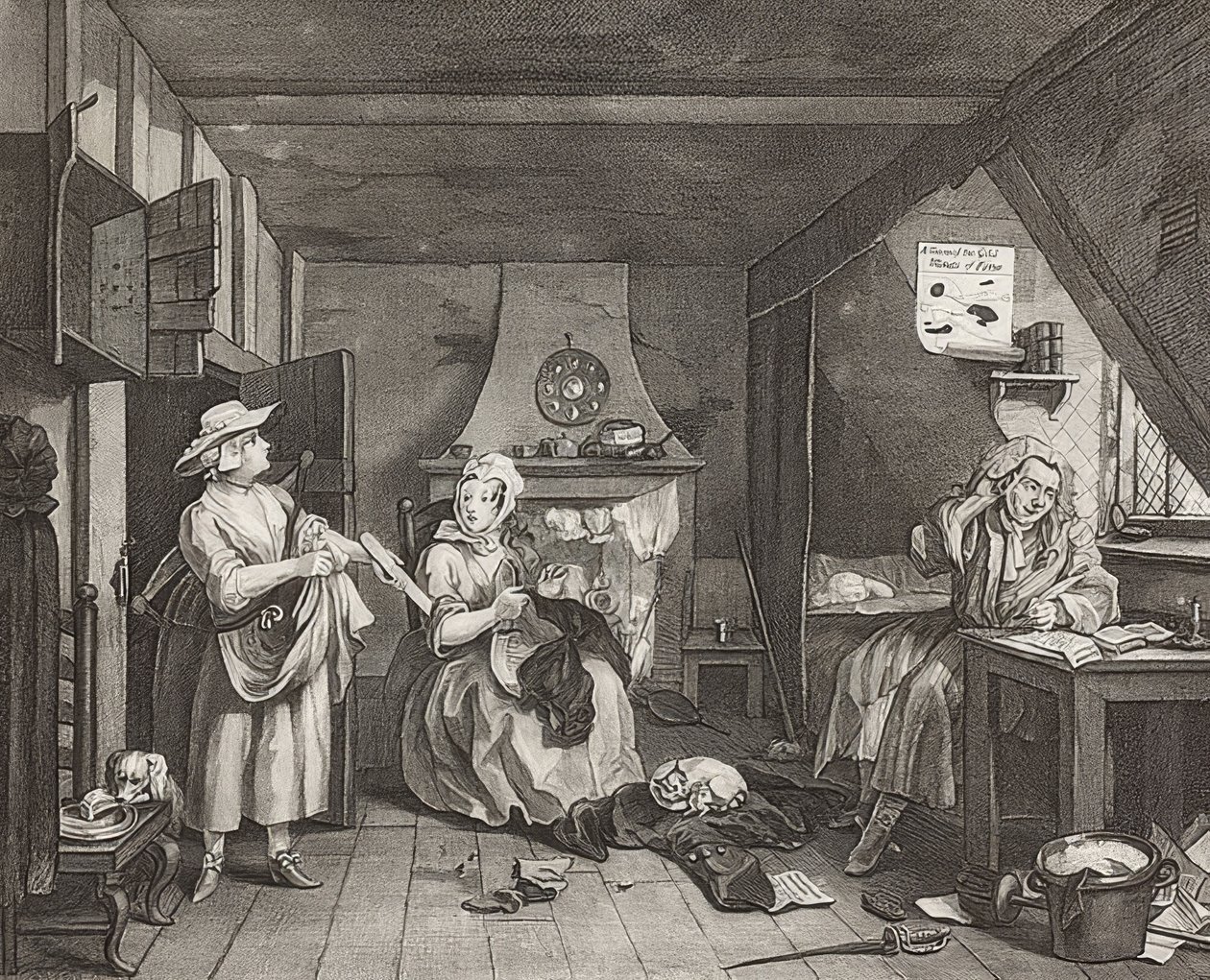 A szorongatott költő. 1736/40 alkotó: William Hogarth