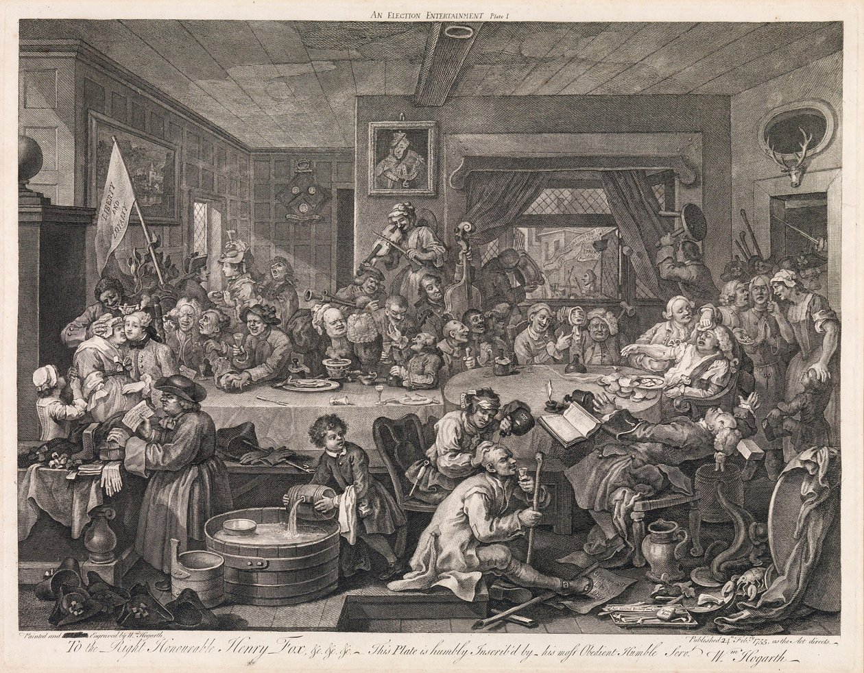 A választás, 1. tábla: „Választási lakoma” alkotó: William Hogarth