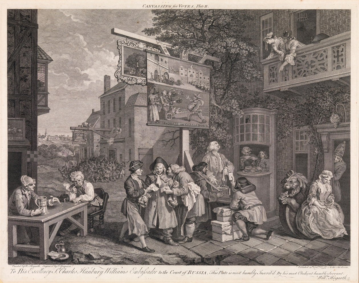 A választás, 2. tábla: „Szavazatszerzés” alkotó: William Hogarth