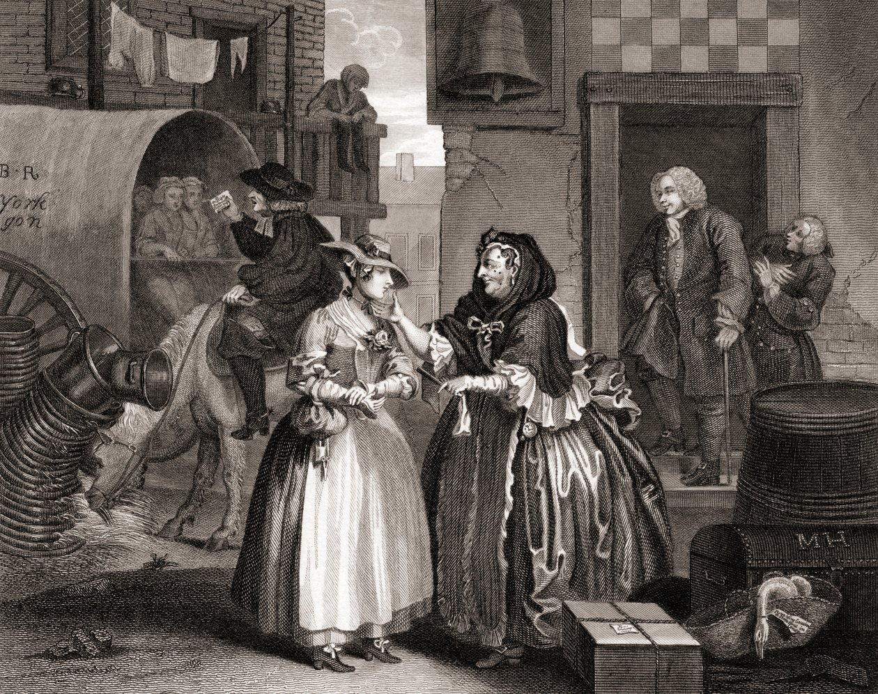 Az 1833-ban Londonban megjelent The Works of Hogarth című szerzemény csapdába ejtette a szajhák fejlődését (bw-metszet) alkotó: William Hogarth