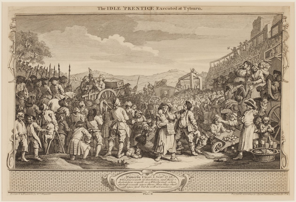 A tétlen "Prentice kivégezték Tyburnben, 1747. szeptember 30. (metszet) alkotó: William Hogarth