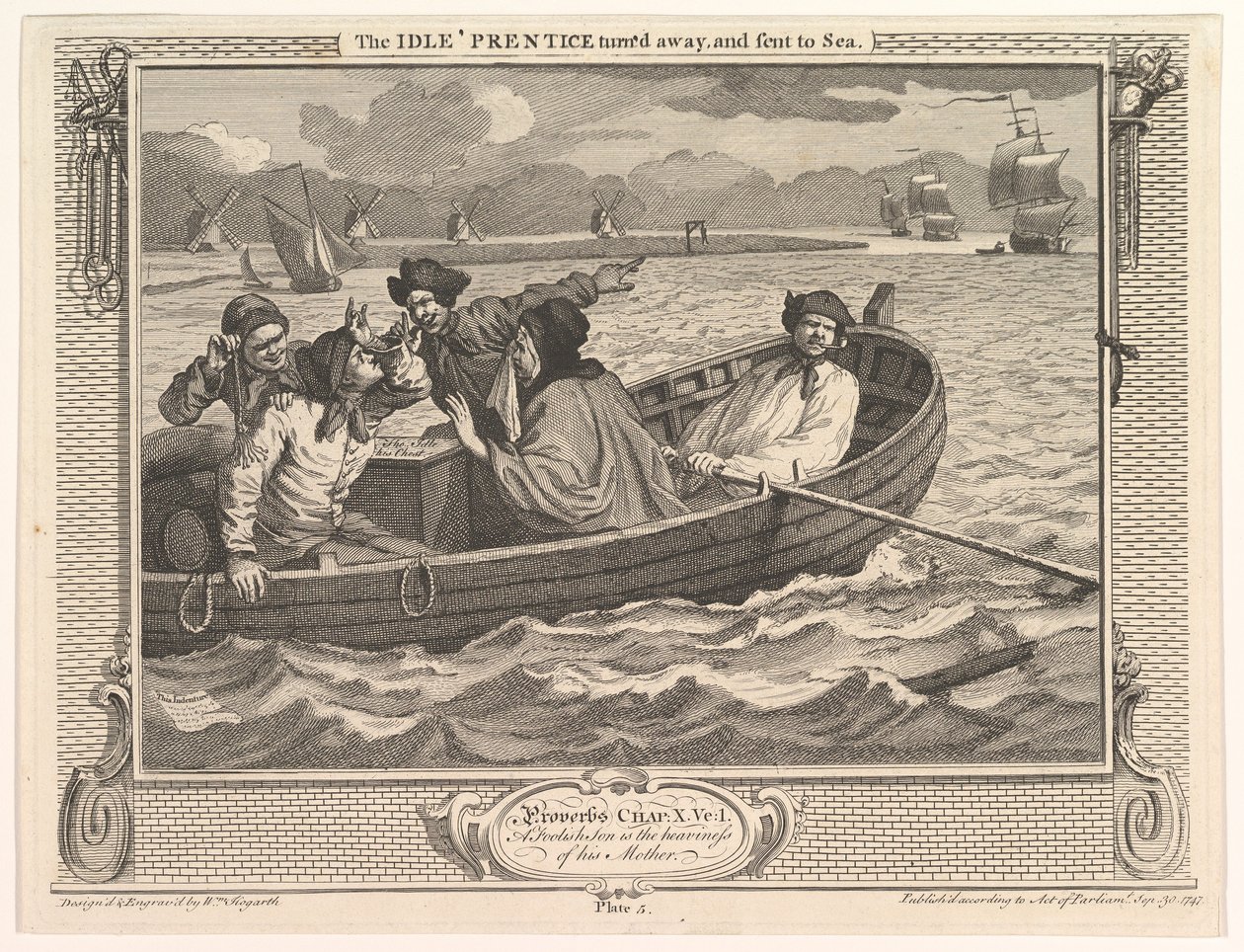 Az Idle Prentice elfordult és a tengeri iparba és tétlenségbe küldték, lemez..., 1747. szeptember 30. alkotó: William Hogarth