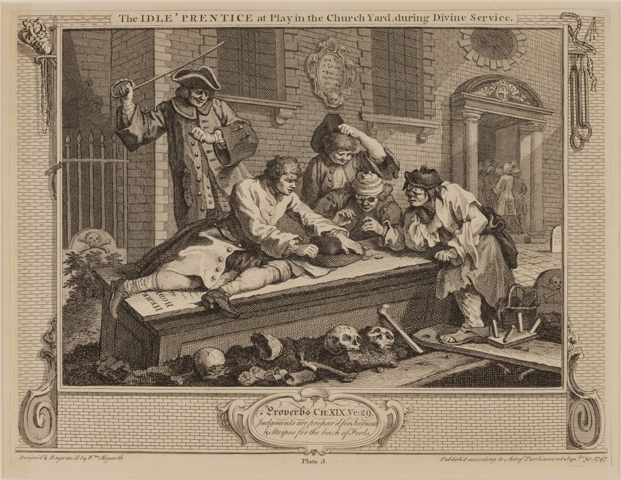 A tétlen „tanonc játszik a templom udvarán, isteni szolgálat közben alkotó: William Hogarth
