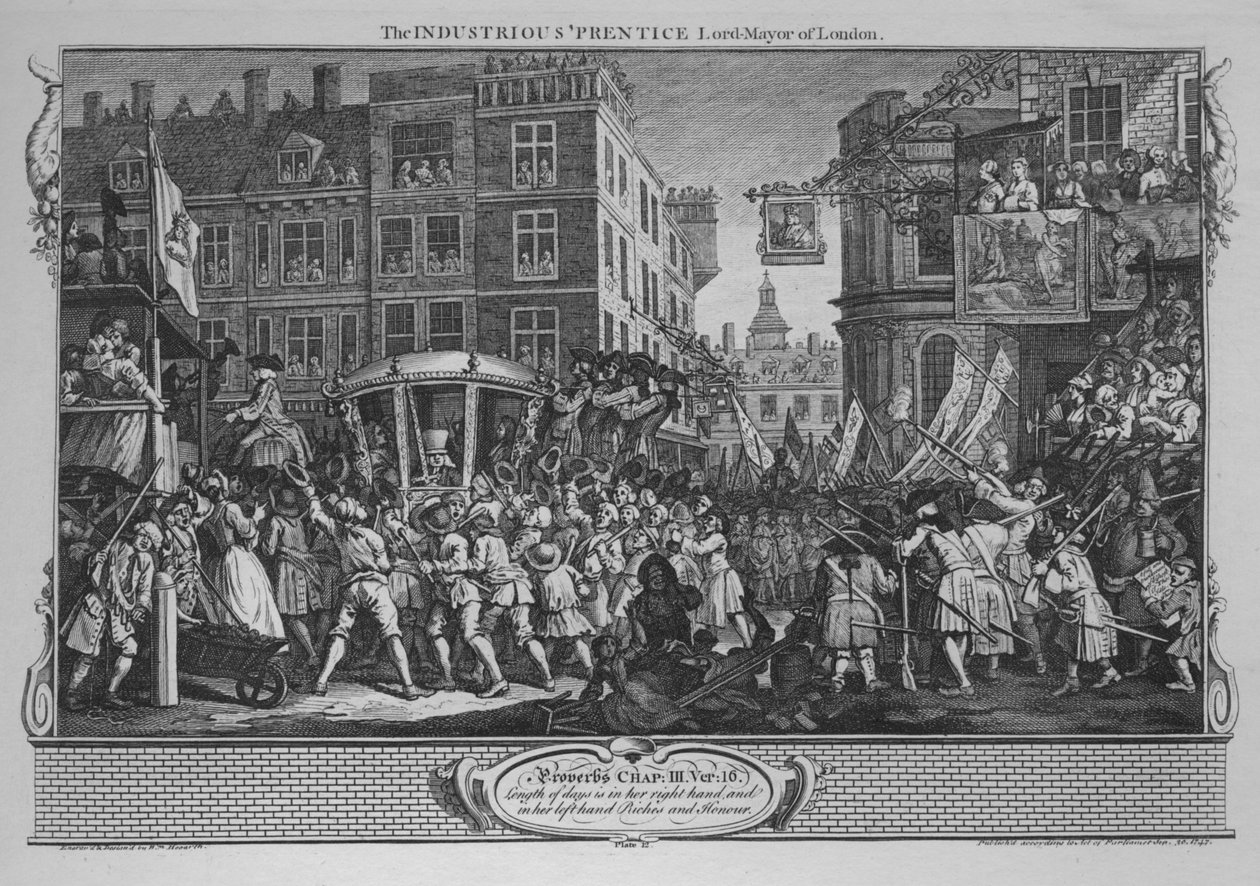 The Industrious Prentice Lord-Mayor of London – 12. tábla az Industry and Idleness-ből, 1747 alkotó: William Hogarth