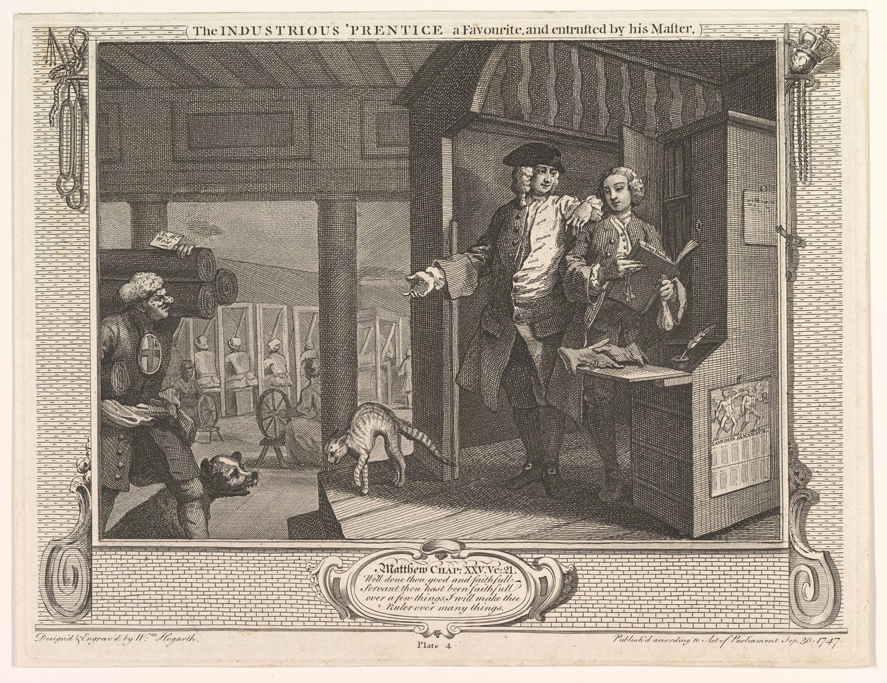 A szorgalmas prentice kedvence és mesteri iparának megbízása a..., 1747. szeptember 30. alkotó: William Hogarth