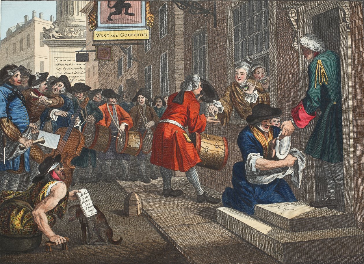A szorgalmas „Prantice az idejéből, és feleségül vette mestere lányát, az „Ipar és tétlenség” VI. táblája, illusztráció a „Hogarth Restored: The Whole Works of the híres William Hoga” című könyvből alkotó: William Hogarth